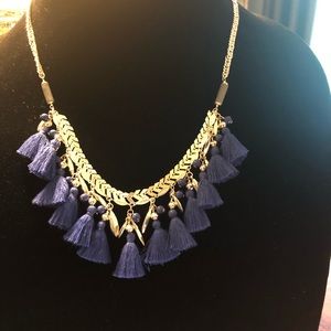 Silver Blue Adjustable Tassel Necklace